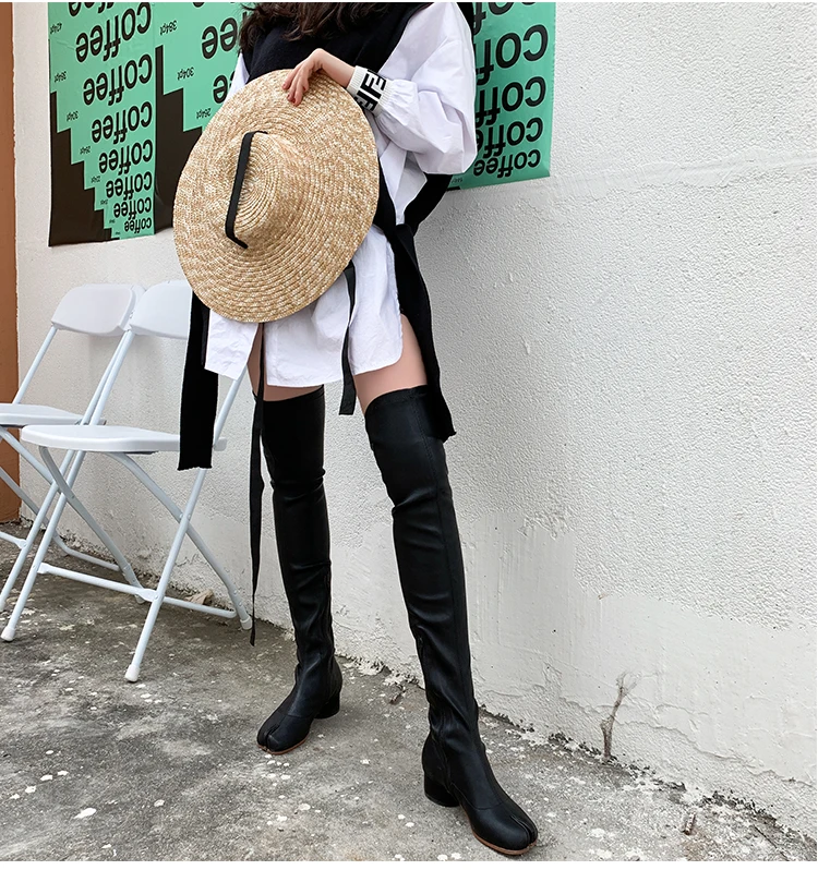 Tibi/высокие сапоги до бедра; Женские Осенние эластичные сапоги; Botas Mujer; обувь на среднем каблуке; женские ботфорты; Botines Mujer; ; пикантные Bota Feminina