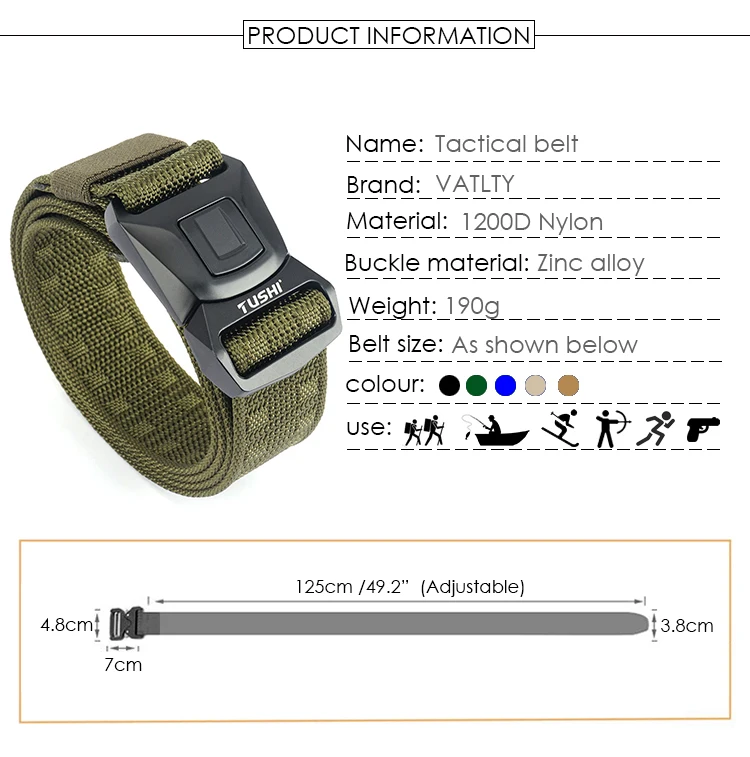 VATLTY Offizieller authentischer taktischer Armee-Gürtel für Herren, rostfreie Legierungsschnalle, 1200D, starker echter Nylon-Outdoor-Sport-Wandergürtel – Detail 3