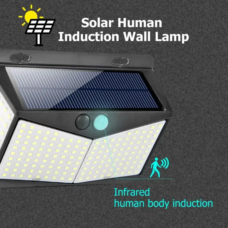 208LED LED Solar Light Outdoor Solar Lamp PIR Motion Sensor Wall Light Waterproof Solar Powered Sunlight for Garden Decoration