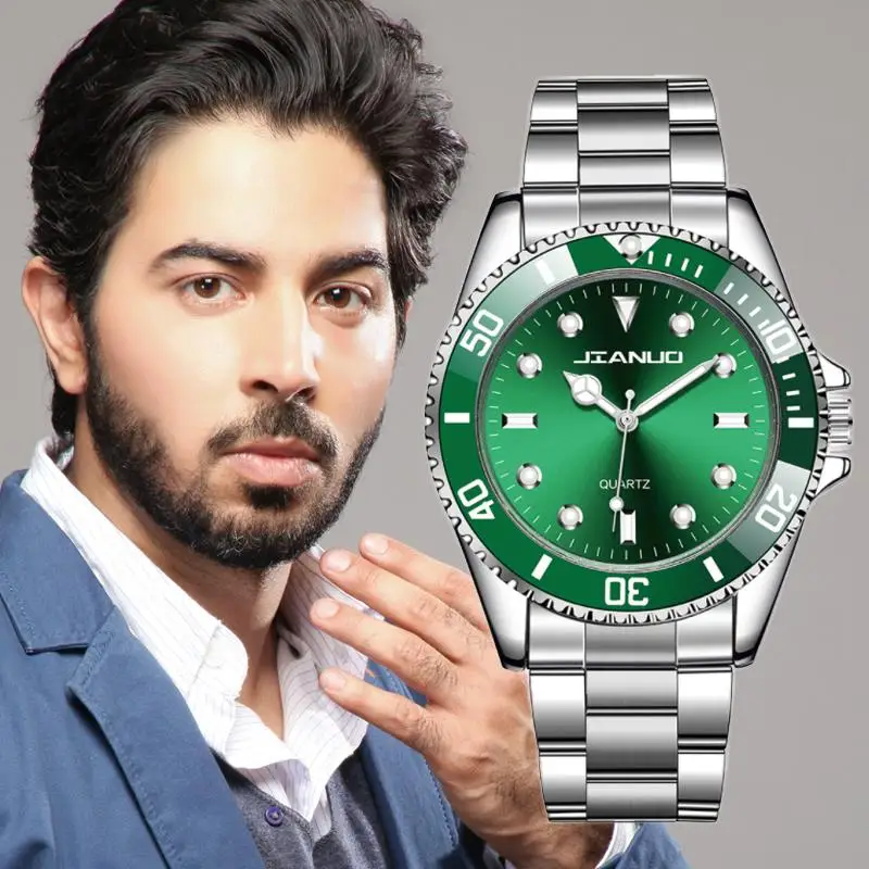 

Men Watch New Luxury Business Watch Men Green Dial Watches Stainless Steel Band Fashion Male Clock Wrist Watch relogio masculino