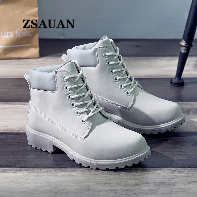 

ZSAUAN Big Size Autumn Couple Lovers' Boots Europe Casual Lace Up Solid WomanMale Shoes Round Toe Ankle Boots Drop Shipping