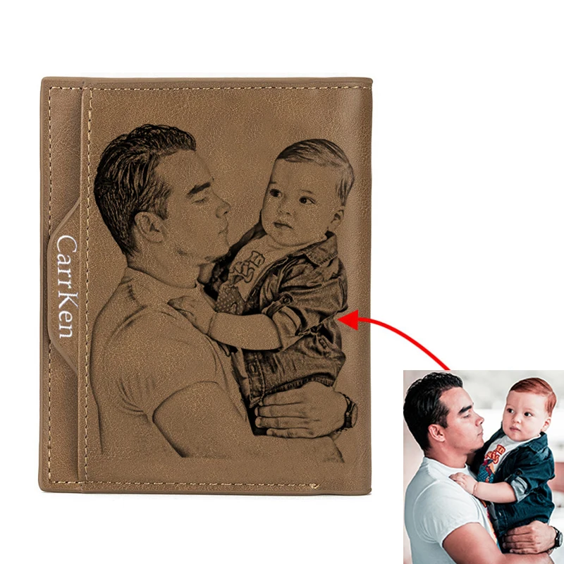 

Picture Wallet Retro Large Capacity Multi- Card Custom Photo Engraving Text Wallet Father's Day Gift Purses PU Leather Men