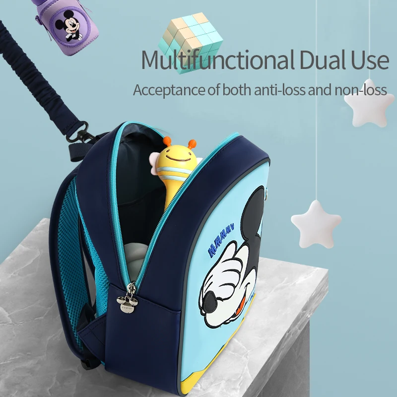 Детская школьная сумка disney с Микки Маусом, рюкзак с защитой от потери, для детей 1-3-6 лет, милая детская маленькая сумка на плечо с рисунком