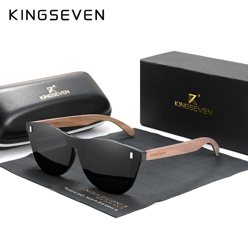 KINGSEVEN, эксклюзивный дизайн, винтажные мужские очки, ореховые деревянные солнцезащитные очки, UV400 защита, модные квадратные солнцезащитные очки для женщин 5510 - Цвет линз: black walnut wood