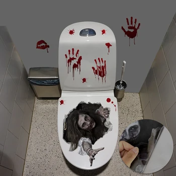 

Halloween Horror Toilet Seat Grabber Sticker Cover Spider Clown Skull Blood Handprint Scary Horror Party Decoration Topper