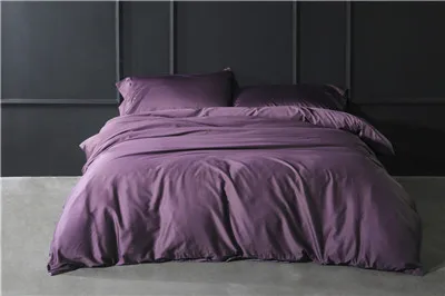 Purple Роскошный комплект постельного белья из египетского сатина и хлопка, одноцветная простыня, пододеяльник и наволочки, домашний набор постельного белья для отеля, размер queen King - Цвет: Purple