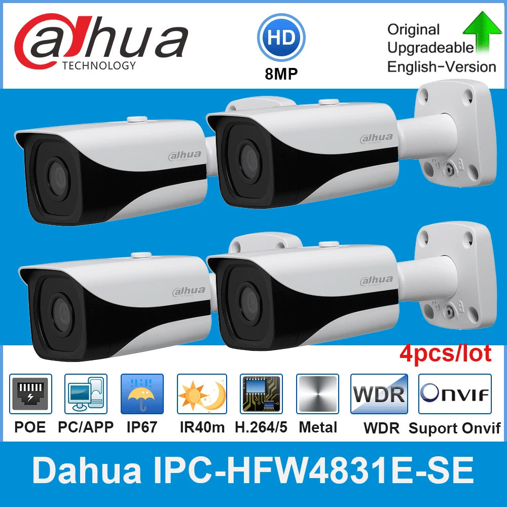 

Dahua Original IPC-HFW4831E-SE Original 8MP WDR IR Bullet IP Camera 4K 40M IR Micro SD Card Slot H.265 IP67 POE Dahua IPC