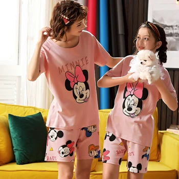 

Caiyier Pink Minnie Print Women Sleepwear Short Sleeve Shorts Nightwear O-Neck Girls Fashion Cartoon Summer Pajamas Sets Homewea