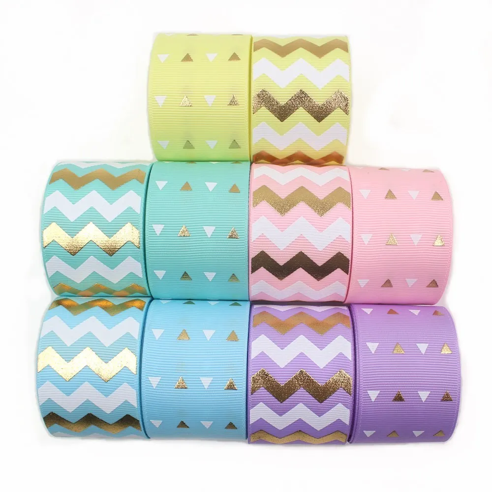 

I-19928-2279,1-1/2‘’ 38mm,5yards wave triang hot gold Printed grosgrain Ribbons,bow cap accessories and decorations