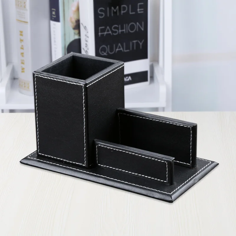

Multi-functional Creative Solid Color Office Leather Pen Container Business Card Holder Young STUDENT'S Supplies Stationery Set