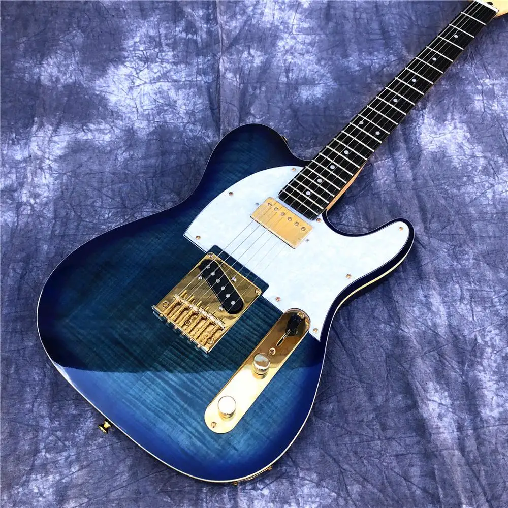 

2019 New Blue Flame maple TL Electric Guitar ,High Quality Solid wood body Maple Neck Tele Guitar,Gold hardware