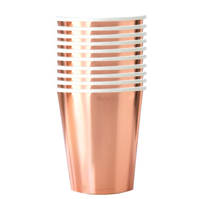 cups 10pcs Розовый Золотой горошек Рождественская вечеринка украшения бумажный стаканчик, тарелка соломенный стол покрытие шампанского золото точка принадлежности для тематической вечеринки посуда - Цвет: cups 10pcs
