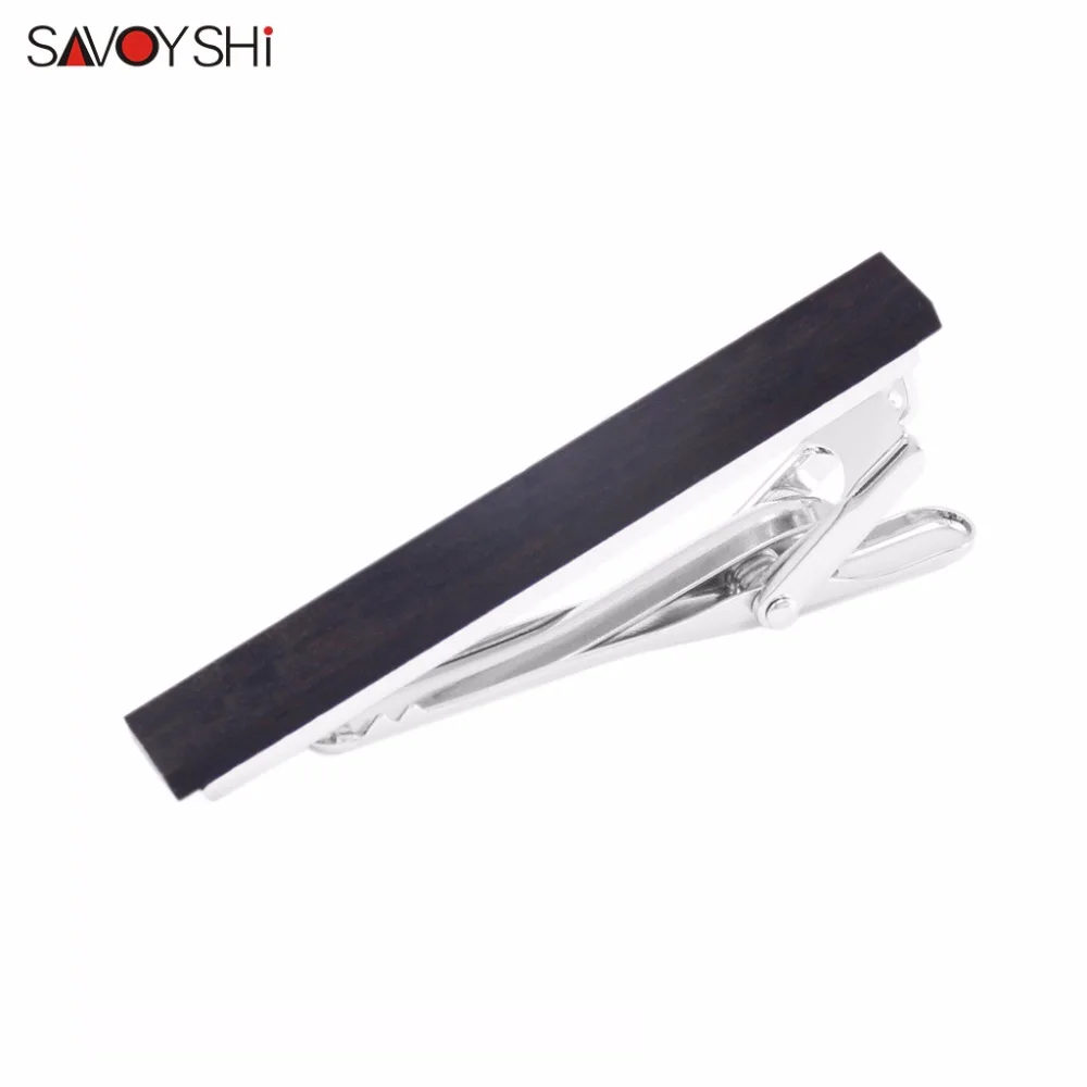 Tie clips SAVOYSHI низкий ключ роскошный черный деревянный галстук шпильки для мужской галстук Галстук, держатель, застежка галстук высокого качества зажим аксессуары свадебный подарок - Окраска металла: Tie clips
