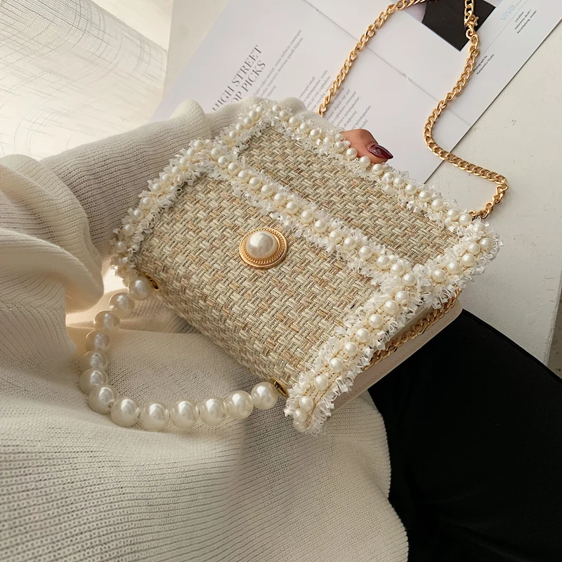 

Women's Single Shoulder Crossbody Bag All-match Flap 2019 Autumn Brand Designer Pearl Handbag Chain Messenger Bag Luis Vuiton GG