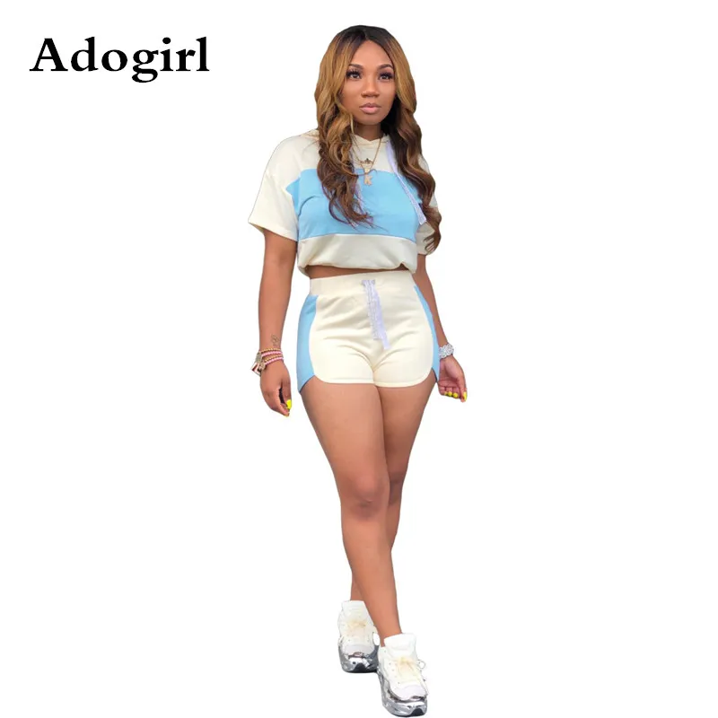 

Adogirl Women Casual 2 Piece Set Pullover Hooded Short Sleeve Crop Top and Drawstring Shorts Two Piece Sporting Tracksuit Outfit