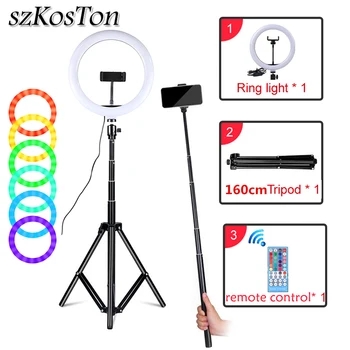 

Professional RGB Selfie Ring Light With Tripod Stand Colorful Photography Lighting Photo Studio Ringlight For Tiktok Youtube