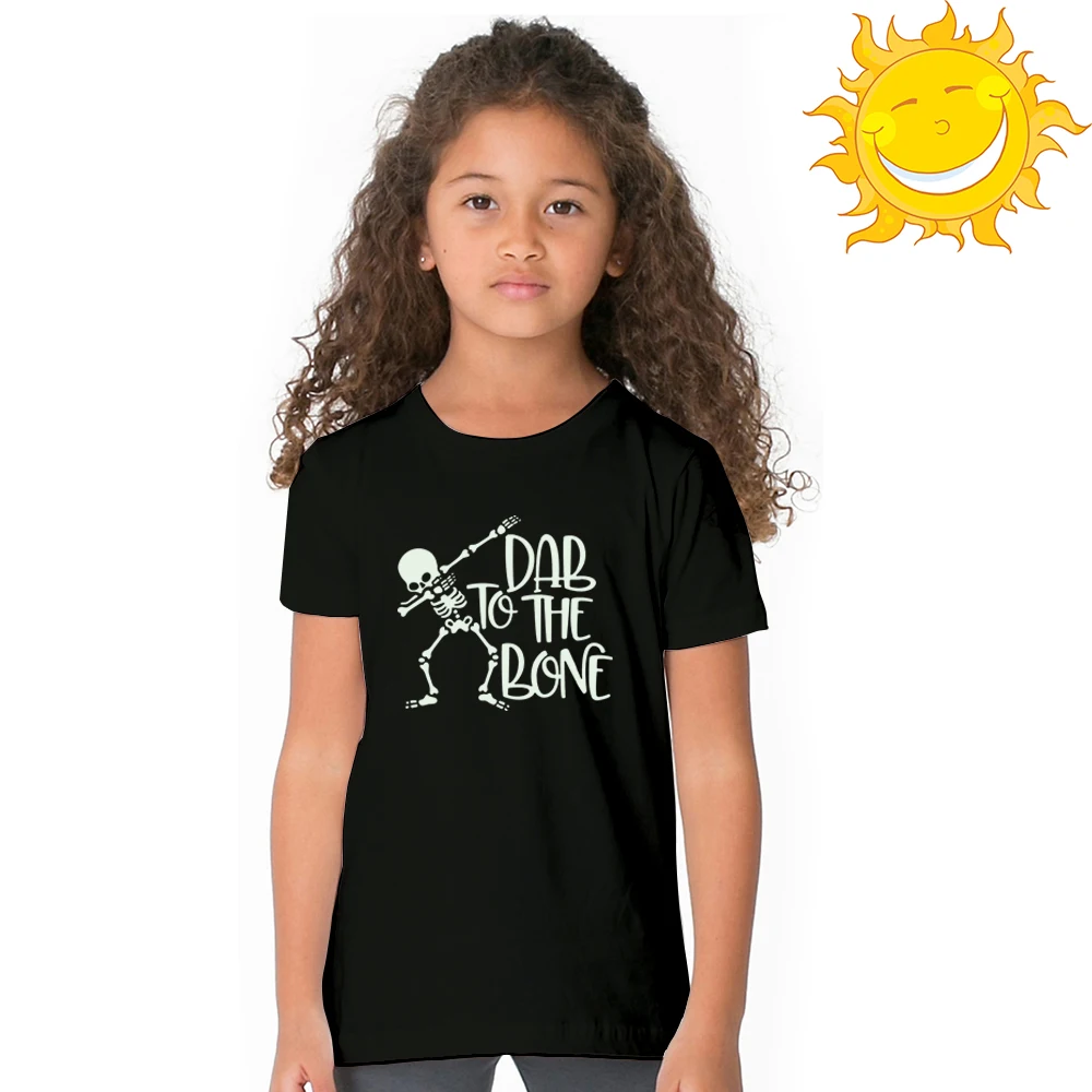 Детская модная светящаяся футболка забавная футболка унисекс с принтом «Dab To The Bone» детские повседневные Серебристое свечение в темноте
