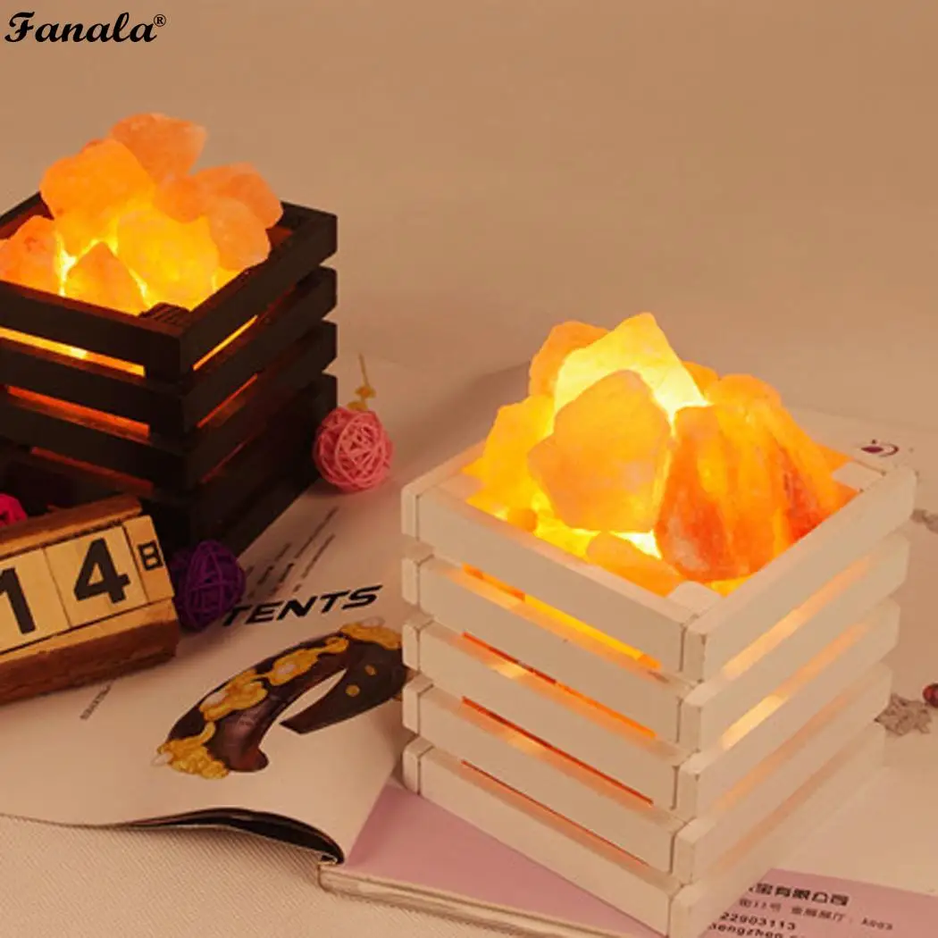 

Homdox Crystal Natural Air Purifier Salt LED Lamp With Wooden Basket Bulb Switch US Plug Dropshipping
