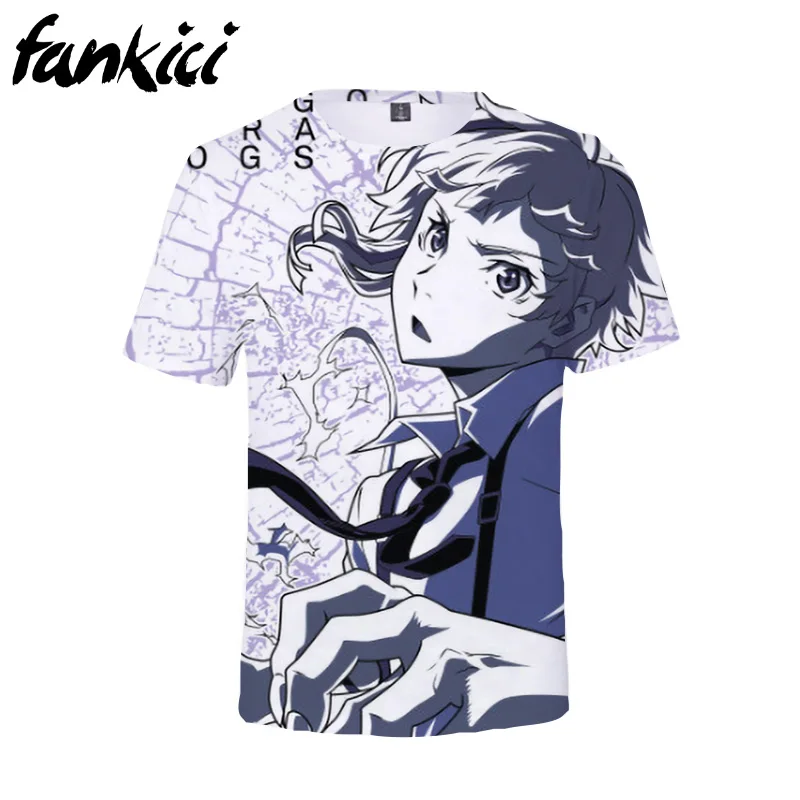 Футболка с аниме «Bungou Stray Dogs» женские и мужские топы с короткими рукавами, Детские повседневные футболки в стиле Харадзюку футболка с 3D рисунком Atsushi Dazai Chuya