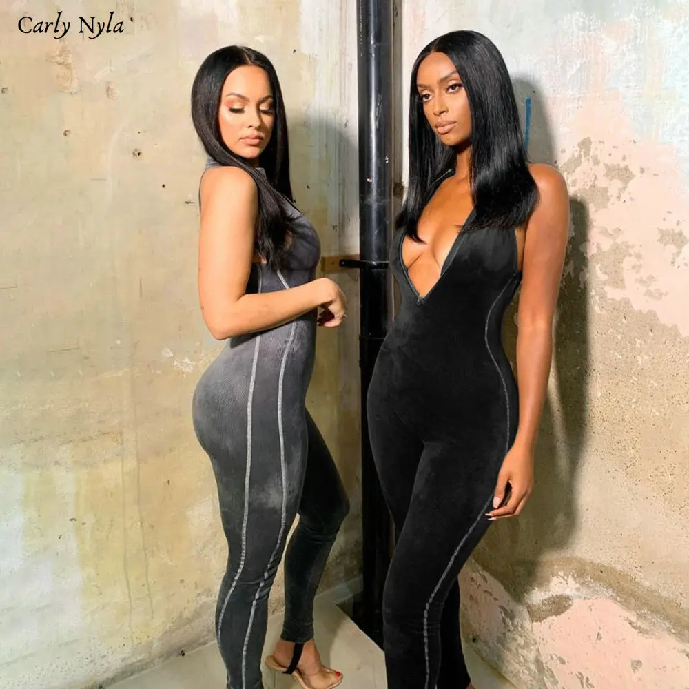 Carly Nyla сексуальный женский комбинезон с v-образным вырезом без рукавов, спортивный фитнес-комбинезон, весенний мягкий удобный облегающий популярный тренд