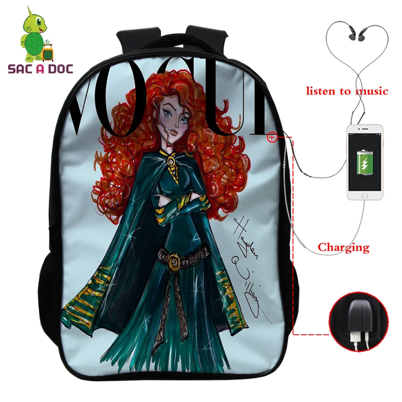 Mochila Bookbag Vogue принцесса мода Gilr рюкзак школьные сумки для девочек-подростков USB зарядка Рюкзак Для Путешествий Рюкзак для ноутбука - Цвет: 164 14