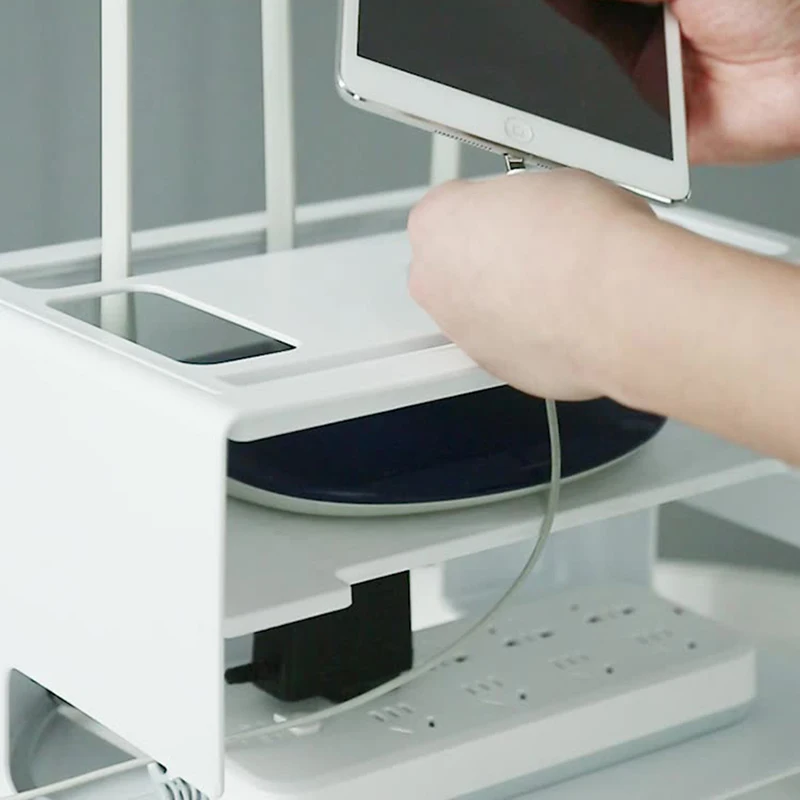 Mensola A Muro In Legno-plastica Per Router WiFi – Scatola Portaoggetti Con Fori Per Cavi E Dissipazione, 48x12x28 Cm, Bianco, Carico 3.5kg