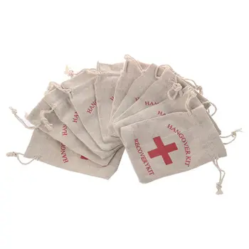 

10pcs Cotton Wedding Party Favor Gift Bags 4 x 6 Inch RED Cross Hangover Kit Bag For Bachelorette Hen Party Favors, Recovery Kit
