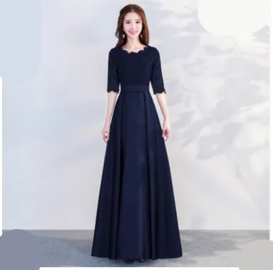 Long Dress Navy Blue Сладкие воспоминания темно-синие вечерние платья Половина рукава Кружева Атласное чёрное коктейльное платье Красный цвет шампанского Sw1997 - Цвет: Long Dress Navy Blue