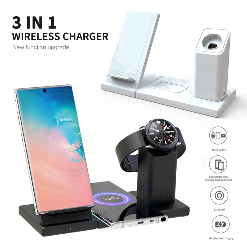 10 Вт Qi быстрая Беспроводная зарядная подставка для IPhone 11 XR X 8 Apple Watch 3 в 1 Складная