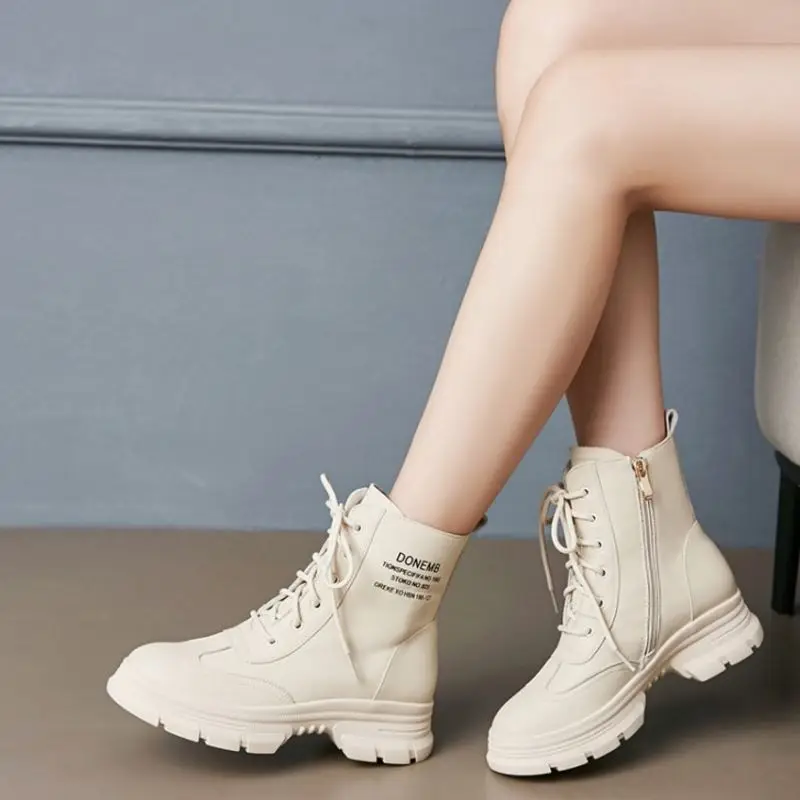 Taoffen Women Casual Winter Ankle Boots Real Leather Thick Sole Fashion Boots Round Toe Comfortable Snow Shoes Woman Size 35-39