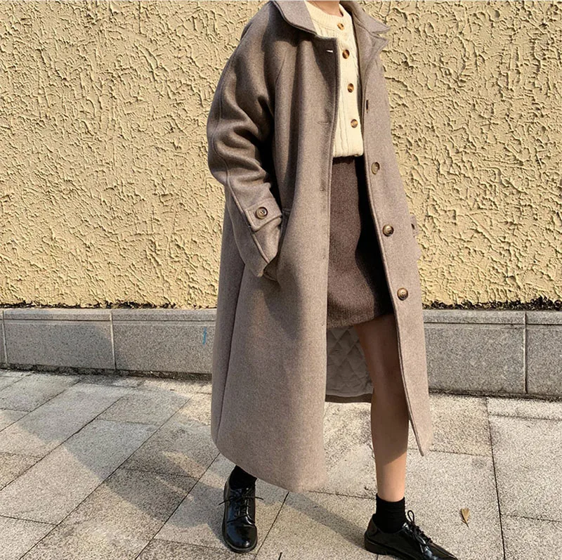 Женское шикарное шерстяное Кашемировое Пальто однобортное пальто тонкая куртка Длинные парки