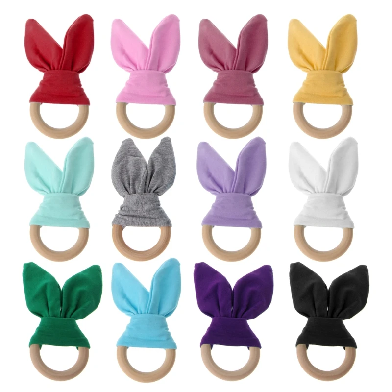 Bunny Ear Teether Fabric Wooden 