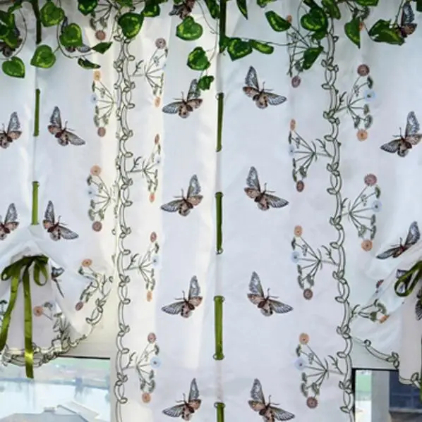 Пасторальная фатиновая штора с вышивкой в виде бабочки Римская Штора для