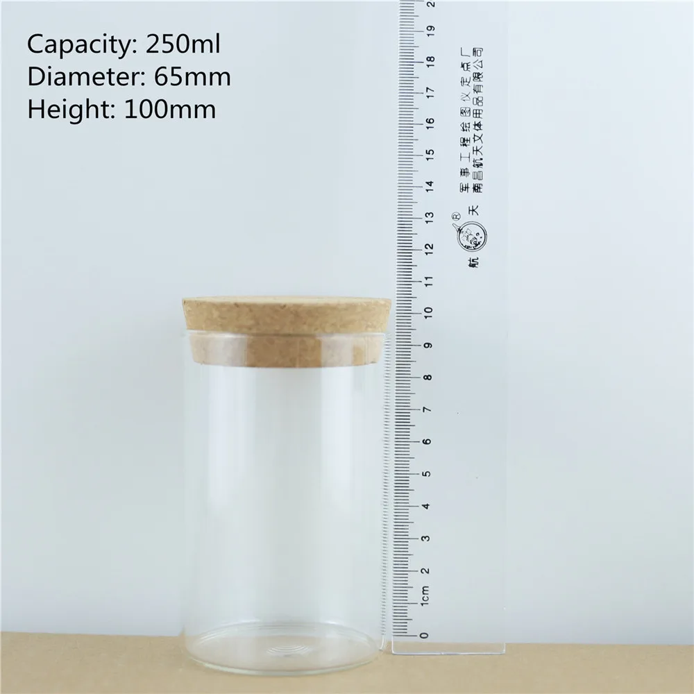 4pcslot 65100mm 250ml Thick Glass Bottle Cork Stopper Spice Bottles Container Jars Vials DIY Craft Kitchen Storage Bottles (12)