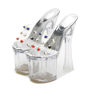 

2020 Women Pumps Ankle Sandals PVC Clear Block High Heel Transparent Gladiator Sandals High Top Bootie Perspex Peep Toe Shoes