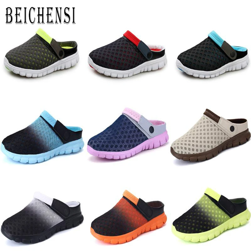 

Summer Men Sandals Women Sandals Beach Shoes Breathable Comfort Mesh Thick Bottom Slippers Man Hole Shoes Large Size 36-47