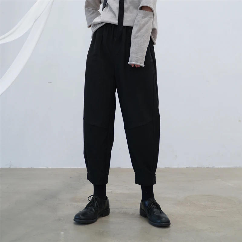 black 27-46! Индивидуальные Новые мужские модные индивидуальные два носить прямые брюки с высокой талией свободные девять точек повседневные брюки - Цвет: black