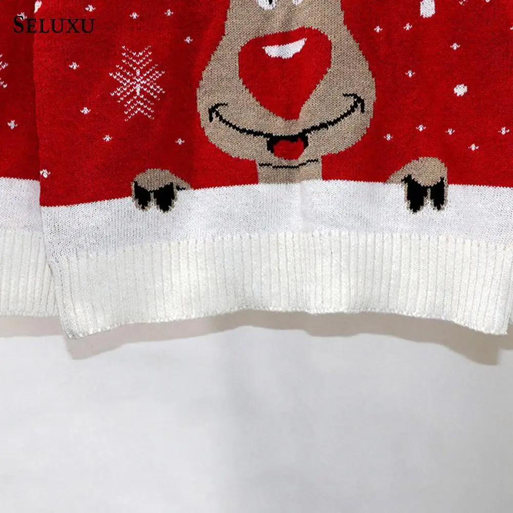 Seluxu Autumn Winter Women Sweater Long Sleeve Round Neck Sweater Christmas Clothes Santa Claus Print Christmas Sweater Pullover