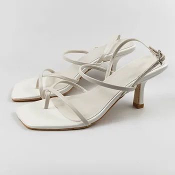 

Genuine Leather Women's shoes Thin heel Square head Thin strap sandals women's sandals