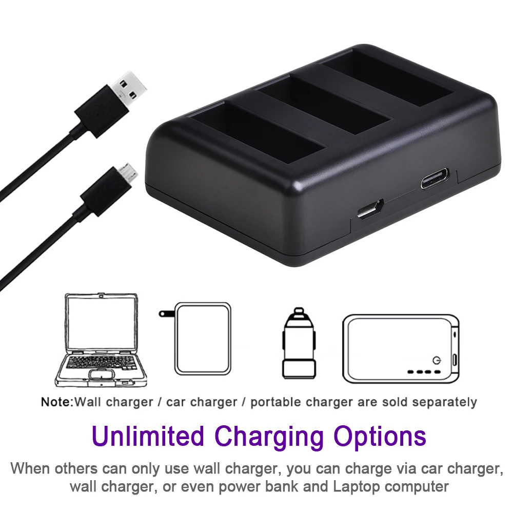 Triplo com Porta do tipo c para Dji Câmera de Esportes 1300mah da Bateria + Usb Carregador Osmo Ação Bateria Ab1 2pcs 3.85v - Image 6