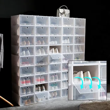 

1 PCS Flip Shoes Box Thickened Transparent Drawer Case Plastic Shoe Boxes Stackable Box Shoe Organizer Shoebox Storage Shoe Rack