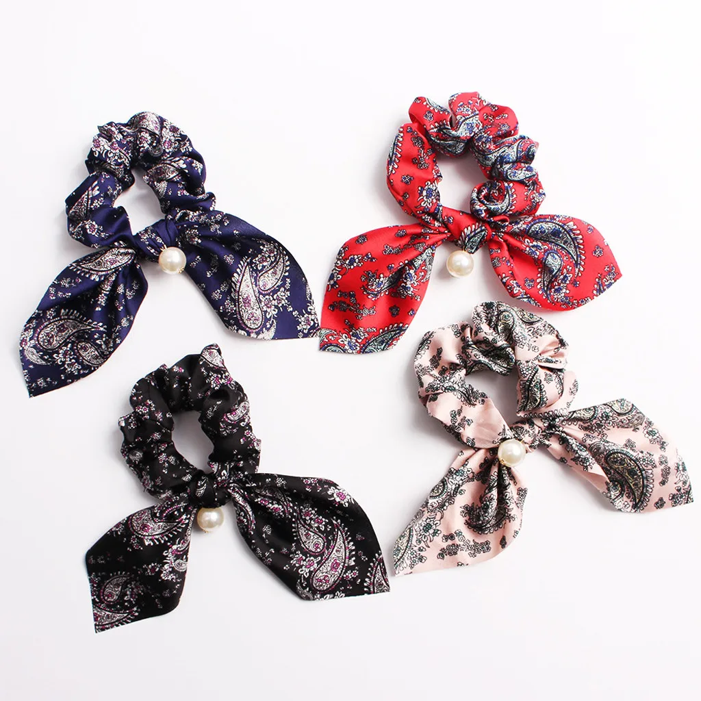 

Bohemian Chiffon Flower Shrink Scarf Hair Band Ponytail Entrainment Bow Floral Print Hair Bundle Rope Hair Accessories Headband