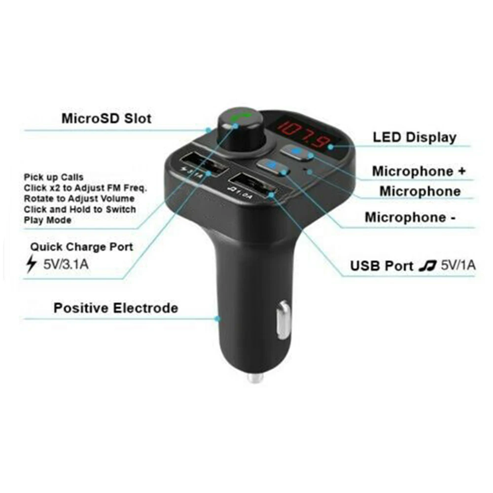 Многофункциональный fm-передатчик Bluetooth 5,1 fm-передатчик автомобильное зарядное устройство авто