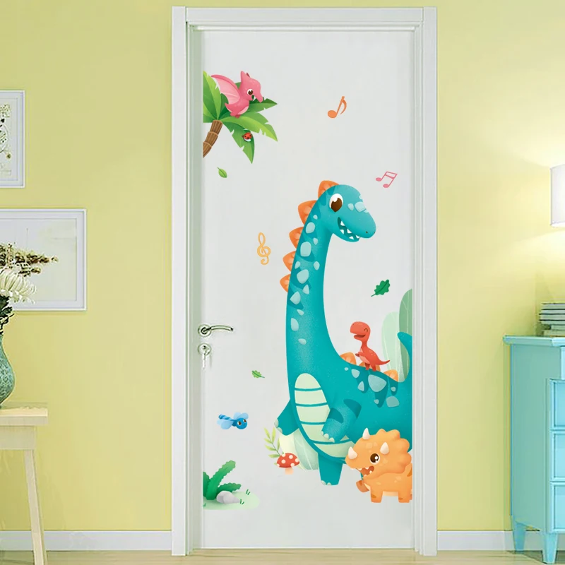Cartoon Large Dinosaur Kids Wall Stickers for Nursery Room Removable Decals Baby Bedroom Decor Bathroom Door DIY Posters Murals wall stickers