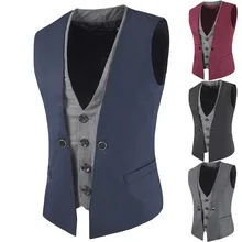 Стиль мужской поддельный двухкомпонентный клетчатый жилет смешанных цветов Приталенный жилет европейский и американский большой размер мужской жилет с v-образным вырезом