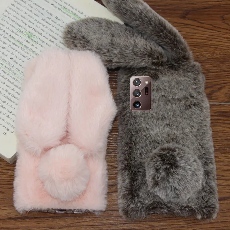 Per Samsung Galaxy Note 20 Ultra Case Fluffy Rabbit Ears Peluche Per Galaxy S20 S21 S22 S23 Plus S10 S9 Cover Posteriore Antiurto Morbida