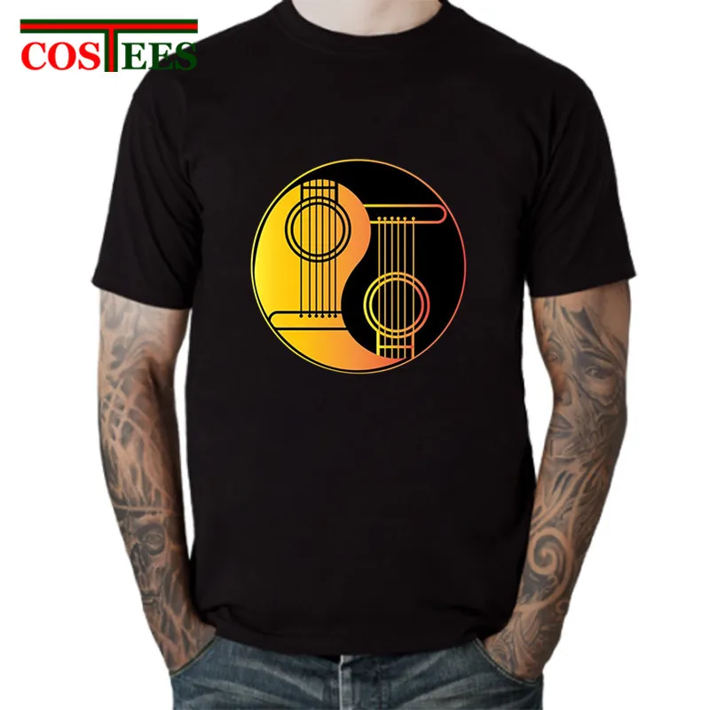 Женская и мужская футболка Yin and Yang Guitar T Shrit с забавным балансом гитары для