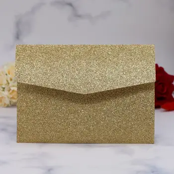 

12pcs Glitter Gold Wedding Invitation Card Envelope，Tri-folding Design Cover For Grand Events Festival Grand Events