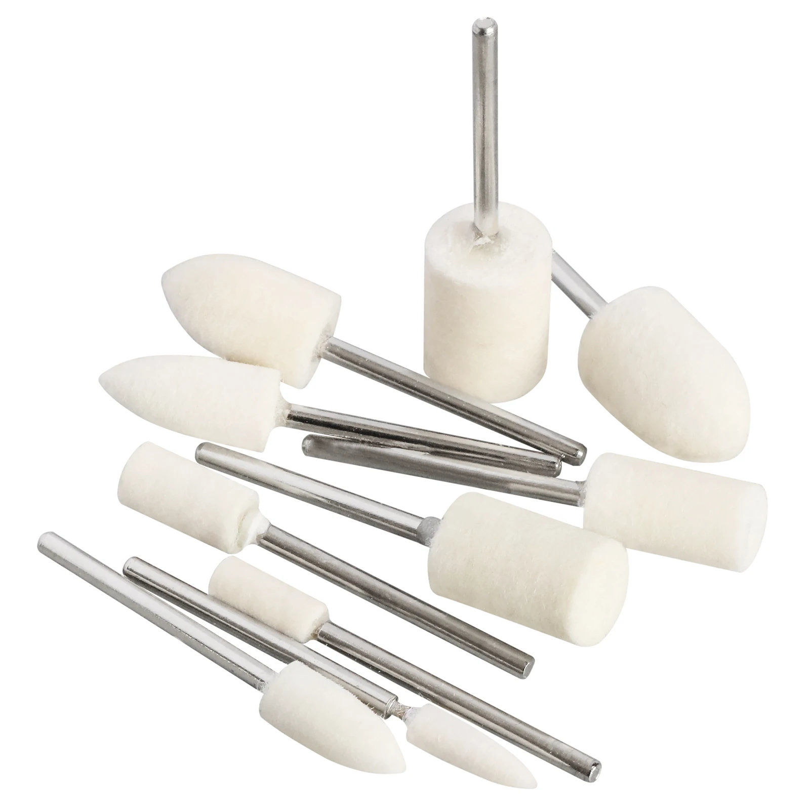 10Pcs Schleifen Polieren Polieren Runde Rad Pad 4-12mm Wollfilz 2,35mm Schaft Metall Oberfläche für Dremel Präzisions Werkzeuge Zubehör