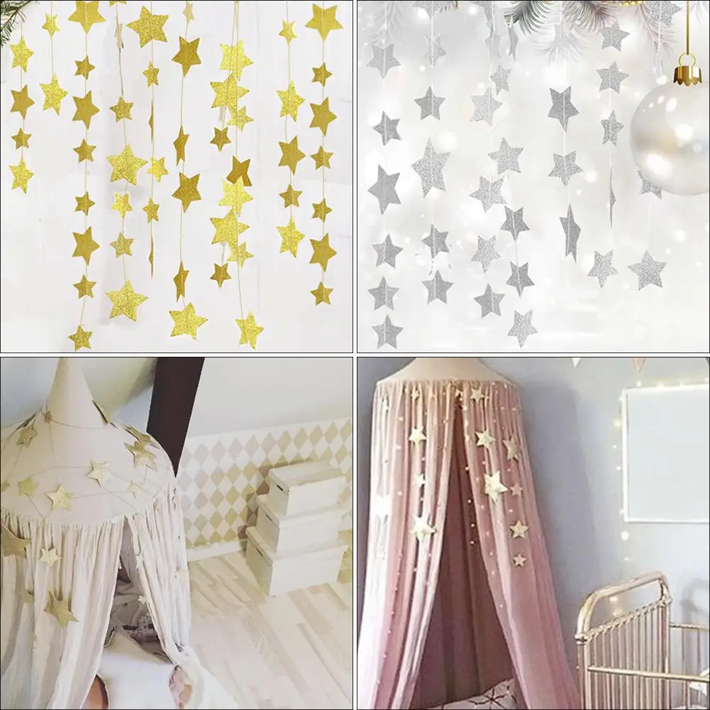 Stars Shaped Mosquito Nets Hanging Decor Garland Banner Pastel